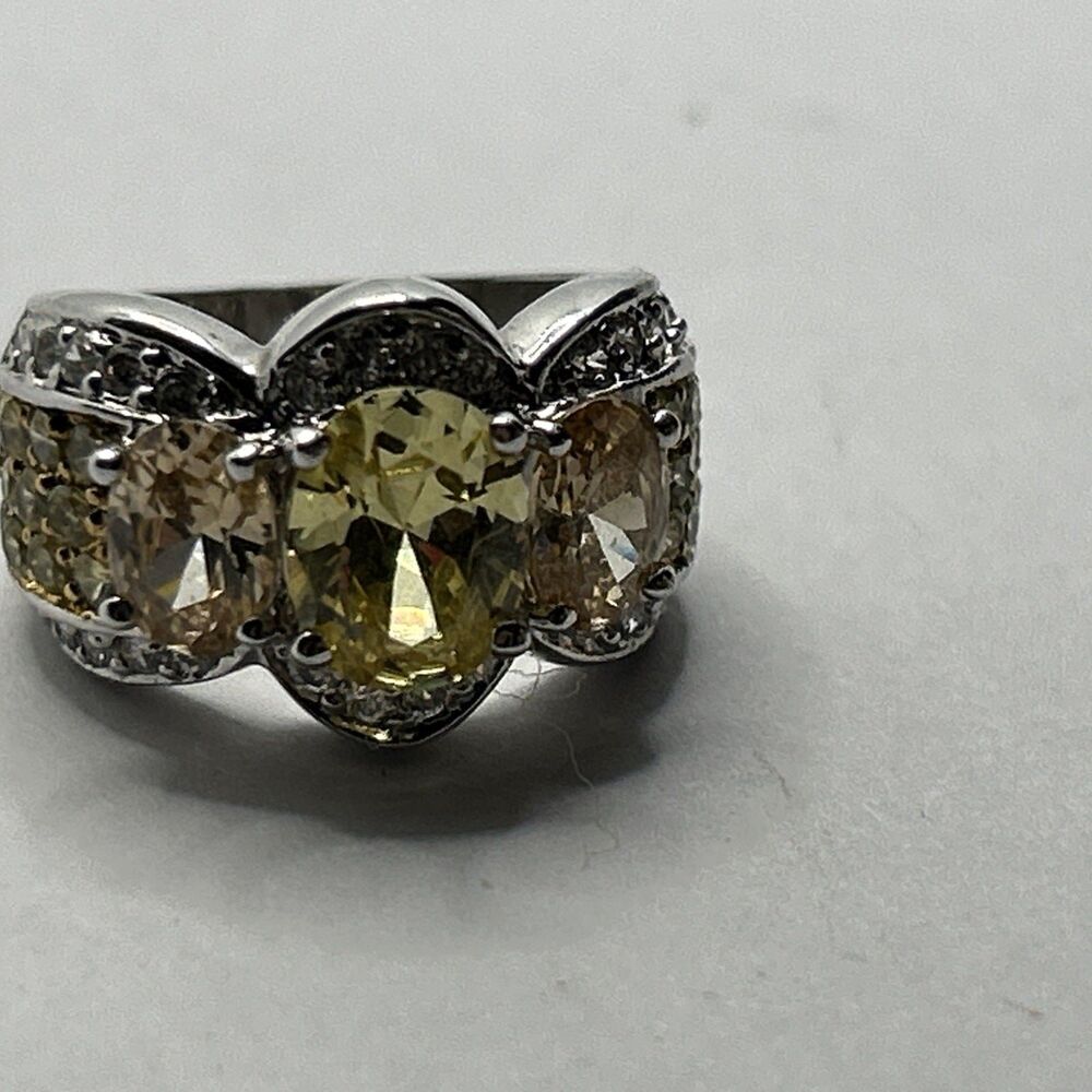Man Made Light Yellow Citrine snd czs sterling silver size 6, 925